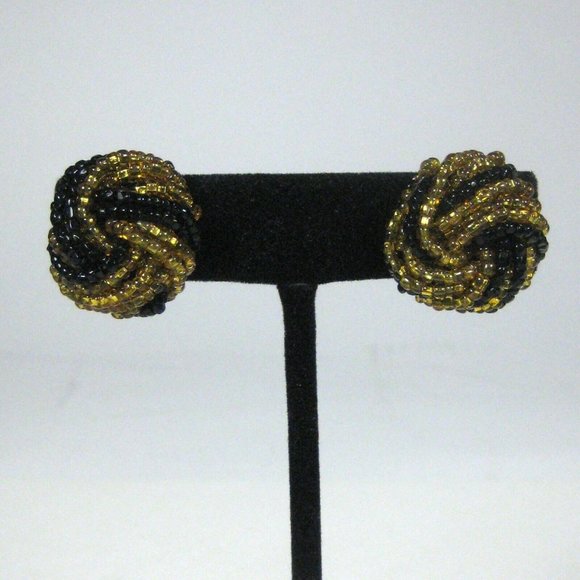 Kramer Signed Set 3 Necklace Clip On Earrings 15 In VTG 60s 50s Beaded Goldtone - Picture 8 of 12